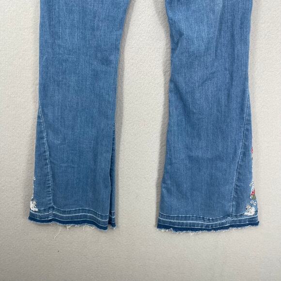 Boutique Embroidered Flare Jeans Womens 4 Bell Bottom Boho Hippie Stretch Denim - Picture 13 of 14